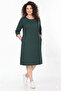 Women's Plus Size Winter Patterned Midi Length Crew Neck Dress with Pockets 12m-2368 - 3