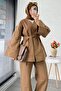 V-Neck Buttoned Gabardine Double Suit – Camel - 6
