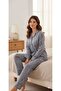 The Most Beautiful Tone of Striped and Floral Coffee Jacket Collar Buttoned Sleeves and Legs Piped Pajama Set - 2