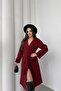 Women's Burgundy Belted Raglan Sleeve Buttoned Premium Cashmere Coat Nbkbn01 - 4