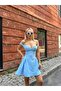 Women's Blue Off Shoulder Mini Poplin Dress Yel221712 - 3