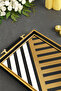 Geometric Patterned Gold-Black Framed Luxury Presentation Tray 46X28 cm Real Glass - 3