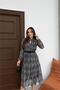 women's gray small patterned collar tie-detail lined chiffon casual dress NBELB05 - 2