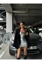 Women's Silver Metallic Leather-Look Mini Dress Yel221749
