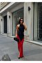 Women's Black-Red Double Color Drawstring Maxi Dress Yel221755 - 3