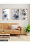 Gold Detailed Blue Flower 3 Piece Wooden Framed Painting Act
