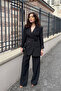 Women's Two-Piece Blazer Jacket and Trousers Set with Accessory and Button Detail, Wide-Leg