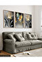 Abstract Art Gold Flower 3 Piece Wooden Framed Painting Act - 3