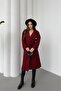 Women's Burgundy Belted Raglan Sleeve Buttoned Premium Cashmere Coat Nbkbn01 - 5