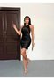 Women's Black Halter Neck Satin Fabric Backless Mini Dress Hzl26W-Fry123631 - 2