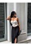 Women's Black Gathered Maxi Skirt Yel221701