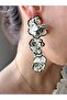 White Black Detailed Flower Design Long Brand Earrings - 2