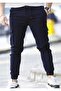 Men's Navy Blue Quality Cotton Flexible Jogger Pants with Cargo Pocket Pockets and Elastic Waist - 2