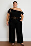Black High Waist Wide Leg Shaping / Sculpting Fabric Trousers - 2