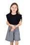 Girl's Crew Neck Blouse with Loose Sleeves and Ruffle Detail, Square Patterned Corded Fabric Shorts Set - 5
