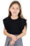 Girl's Crew Neck Blouse with Loose Sleeves and Ruffle Detail, Square Patterned Corded Fabric Shorts Set - 6