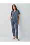 Women's Buttoned Boxed Pajama Set – 50% Cotton 50% Modal, Top with Short Sleeves and Buttons, Bottom with Patterned Long Legs and Pocket Detail - 2