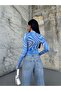 Women's Blue Swirl Patterned Body with Finger Detail - 3