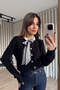 Black and White Scarf Premium Buttoned Knit Cardigan