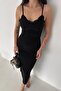 V-Neck Strappy Lace Detailed Slit Midi Dress