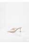 Beige Patent Leather Stylish Thin Heeled Women's Slippers - 3
