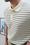Cut-Line Knitted Three-Button Old Money Polo Neck Tshirt - 2