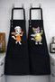 Kitchen Apron Set of 2 Stain Resistant Water Repellent Fabric Colorfast Print Chef Cats Couple Kitchen Apron
