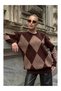 Light Brown-Acute Brown Baklava Pattern Oversized Knitwear - 5