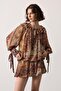 New Season Collar Tie Ethnic Patterned Women's Mini Dress 35542 - 7