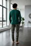 Green Stylish Men's Long Sleeve Pajama Set - 5