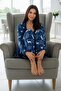 Nordic Blue Deer Exclusive Velvet Women's Pajama Set with Robe - 4