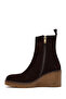 Women's Brown Zippered Wedge Heeled Suede Leather Boots 25Wfd203510 - 3