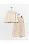 Girl's Top and Bottom Set with Cardigan and Pocket Detail, Holiday 3-Piece Set, Brown - 5