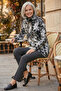 Women's Plus Size Stretch Fabric Turtleneck Leaf Print Long Sleeve Varak Printed Soft Sweater Mother Blouse - 4