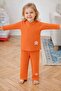 Girl's Floral Detailed Ribbed Fabric Top and Bottom 2-Piece Set Nursery Casual Set
