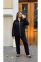Women's Plus Size Long Sleeve Zippered Ara Piped Detail Wide Leg Tracksuit Set 8240-26 - 3