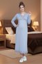 Women's Blue Lace Button Detailed Special Design Long Sleeve Maternity Nightgown - 2