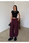 Women's Burgundy Pleated Oversized Woven Baggy Trousers - 5