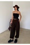 Women's Brown Pleated Oversized Woven Baggy Trousers - 2