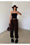 Women's Brown Pleated Oversized Woven Baggy Trousers - 4