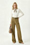 Belted Wide Leg Stretch Knit Pants Lzv0045 Olive Green - 2