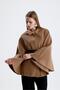 Women's Camel Cashmere Poncho with Leather Belt Oversized Outerwear Bat Sleeve - 3