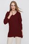 Women's Burgundy V-Neck Casual Knitwear Sweater - 2
