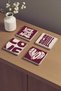 Pop Art Love Chill Themed Valentine's Day Gift Natural Stone Travertine Coasters Set of 4