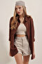 Women's Brown Oversized Long Basic Shirt - 2