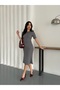 Women's Anthracite Belt Detailed Thessaloniki Fabric Dress