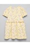 Printed A-Line Dress with Crew Neck and Puff Sleeves - 2