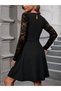 Women's Black Lace-Sleeved Turtleneck Crepe Fabric, Elegant, Occasion and Evening Dress - 3