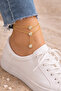 Stone Detailed Double Chain Anklet – Gold and Silver Color, Stainless Steel Women's Anklet - 3