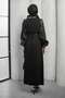 Black Ruffle Detail Organza Stone Embroidered Evening Dress - 4